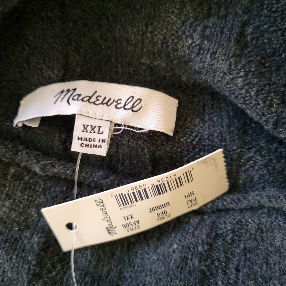 Madewell Everest Mock Neck Wool Blend Sweater Heather Pine Rib Knit XXL - Picture 6 of 8